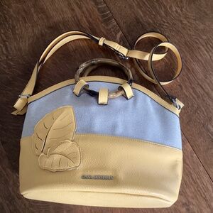 Dana Bachman Beige & yellow bag with a pretty  leaf design